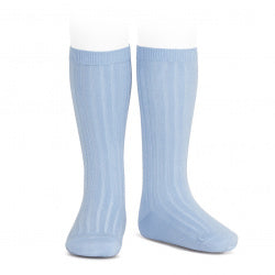 Basic Rib Knee High Socks LIGHT BLUE