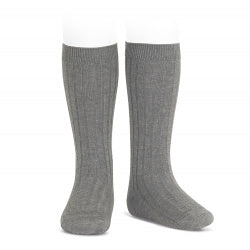 Basic Rib Knee High Socks LIGHT GREY