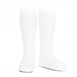 Basic Rib Knee High Socks WHITE