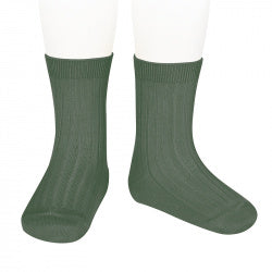Basic Rib Short Socks LICHEN GREEN