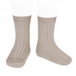 Basic Rib Short Socks STONE