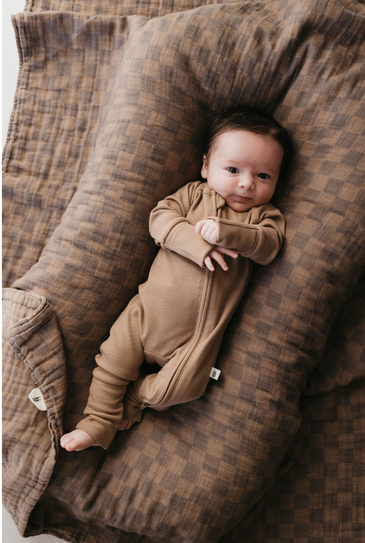Bamboo Zip Pyjamas - Ribbed Milk Chocolate