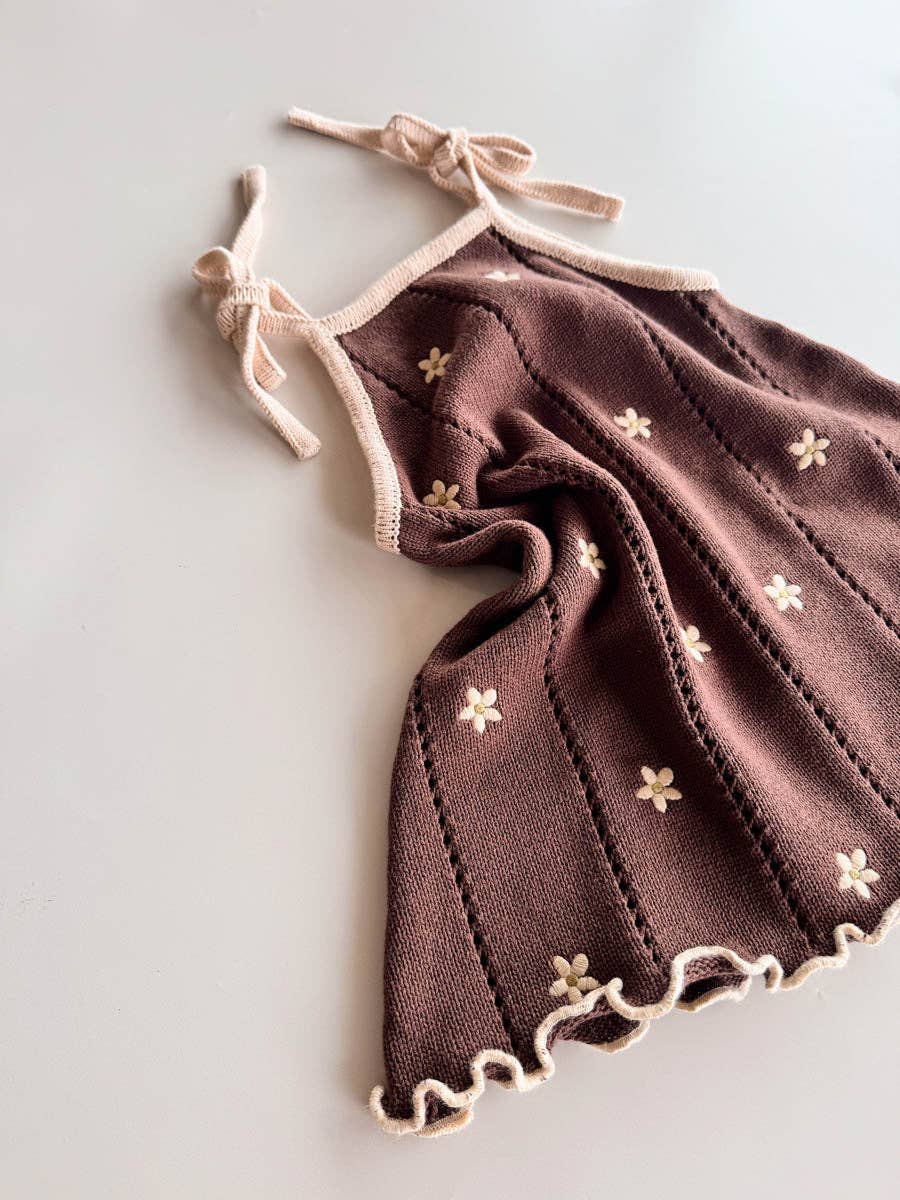 Pointelle Tie Dress - Brown Daisy
