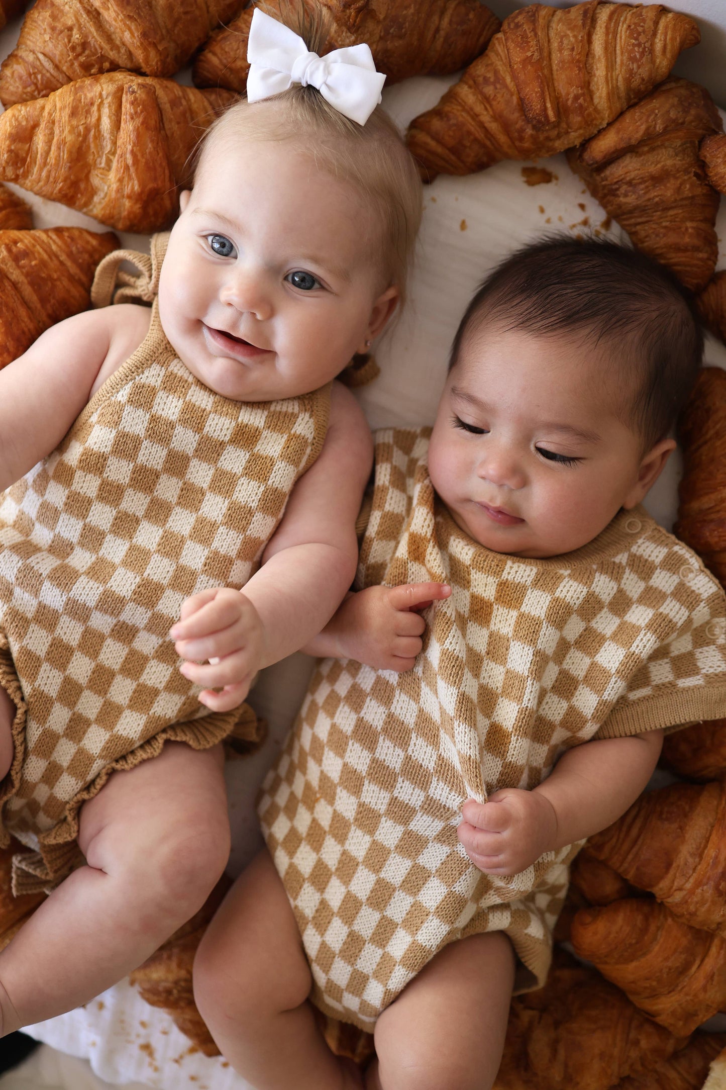Knit Romper - Latte Check