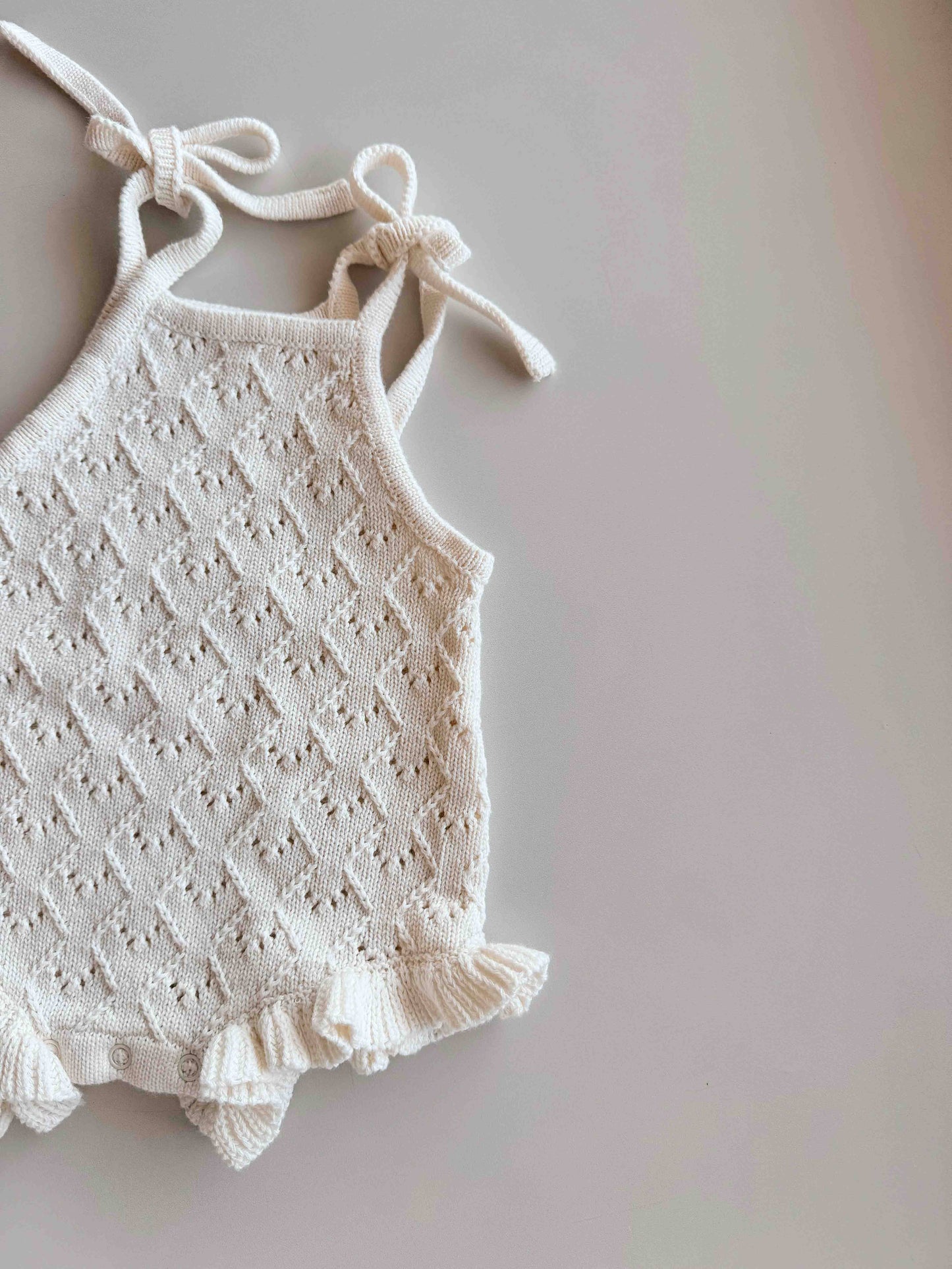 Mila Pointelle Tie Romper - Snow