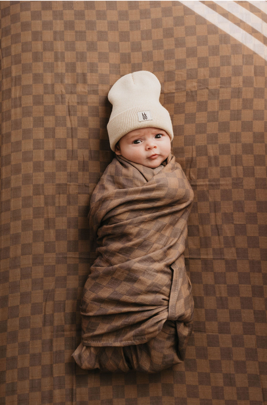 Muslin Swaddle - Faded Brown Checkerboard