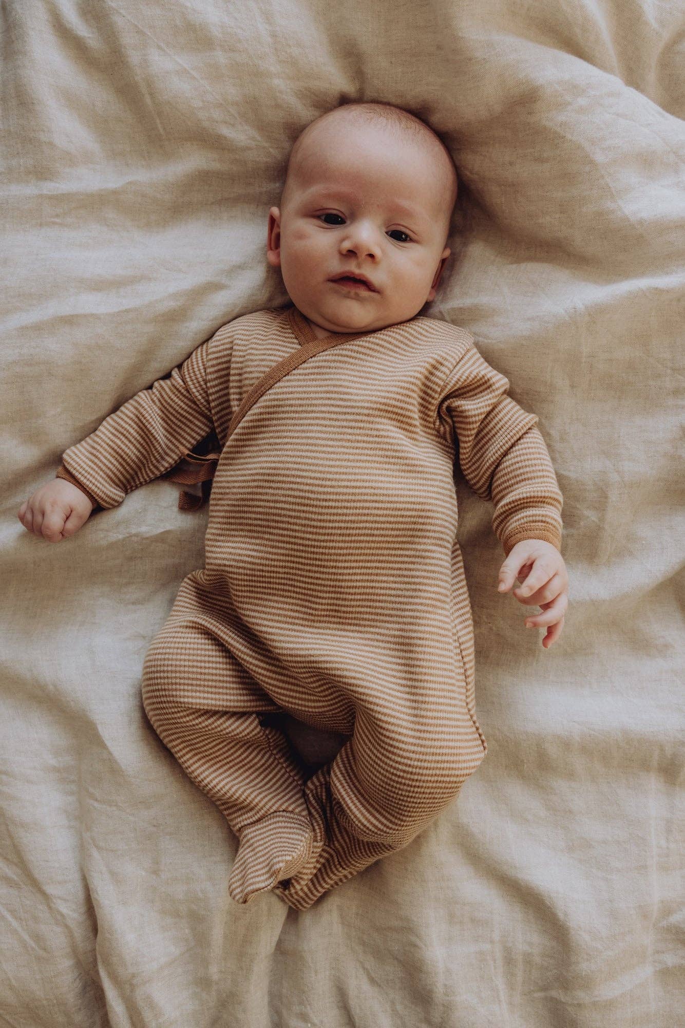Wool Rib Footie - Fawn Stripe