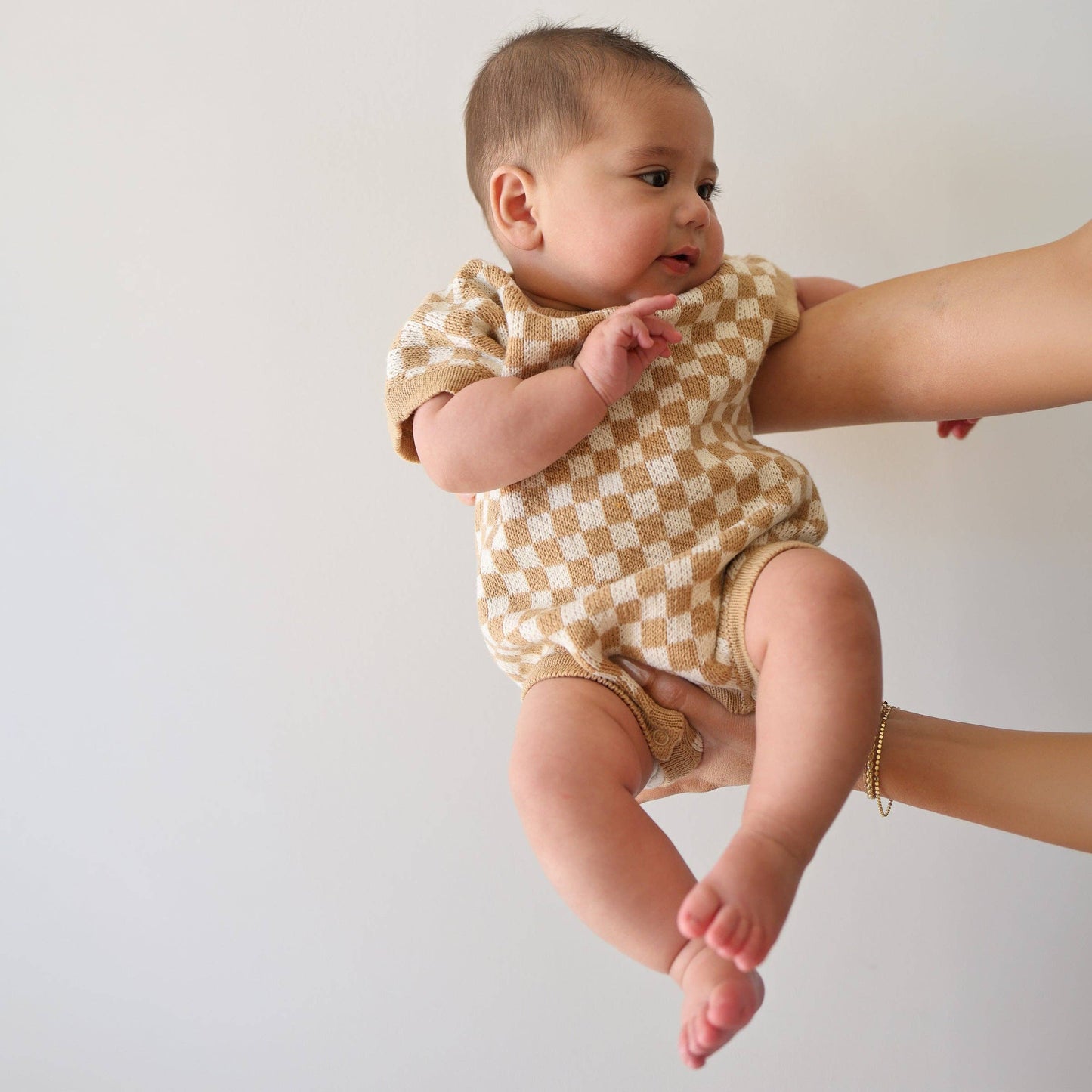 Knit Romper - Latte Check