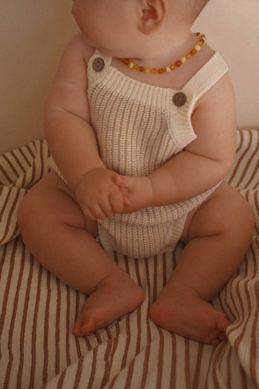 Chunky Button Romper - Oat