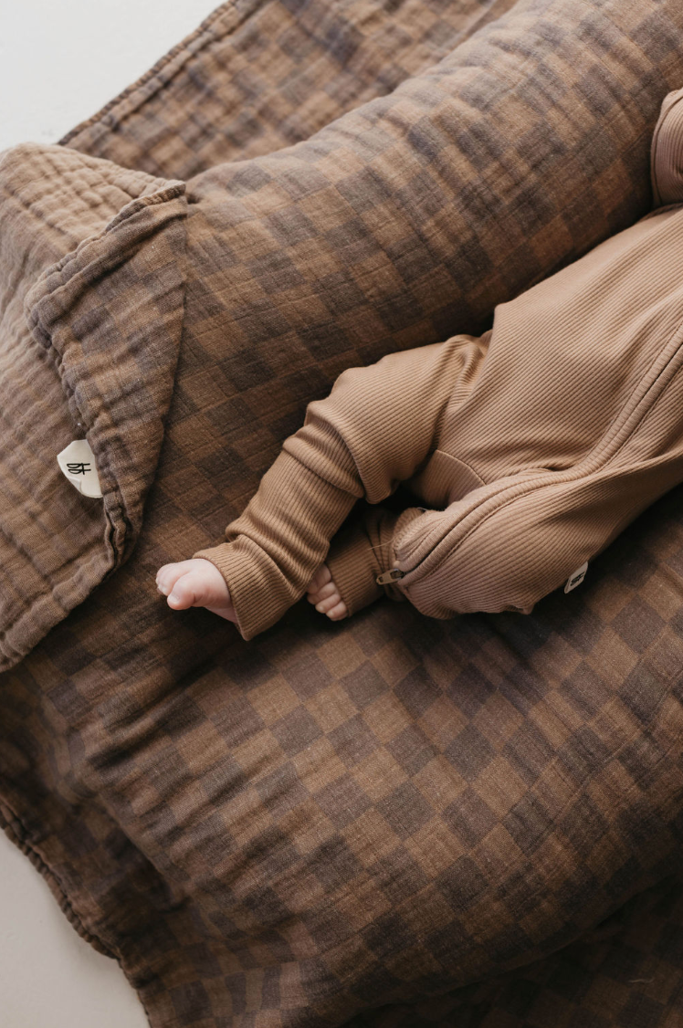 Muslin Quilt - Faded Brown Checkerboard
