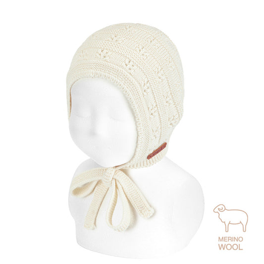 Merino wool-blend bonnet with border design BEIGE 303